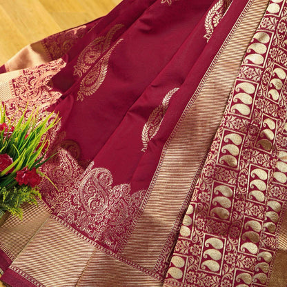 Unique Wine Soft Silk Saree With Wonderful Blouse Piece
