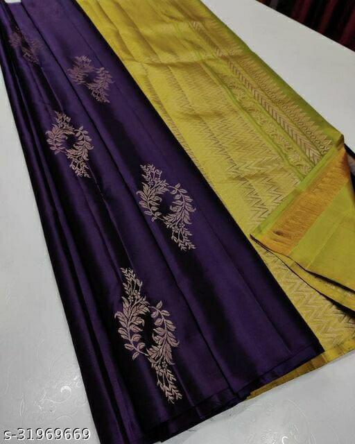 Exquisite Purple And Mustard Soft Silk Saree With Profuse Blouse Piece