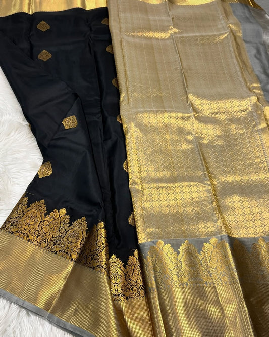 Designer Black Soft Banarasi Silk Saree With Forbearance Blouse Piece