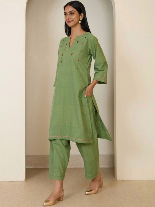 Women Ethnic Motifs Embroidered Regular Mirror Work Kurta with Trousers