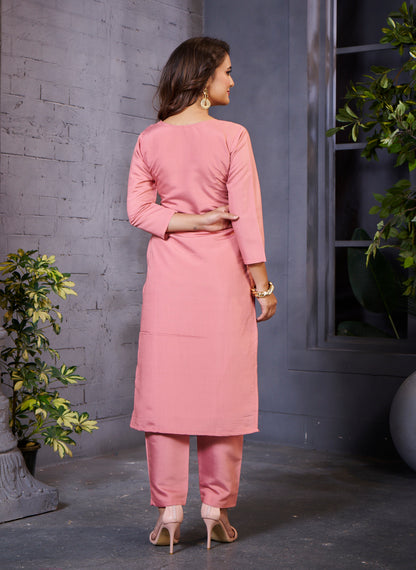 GleamingWomen Embroidered Regular Thread Work Kurta with Trousers