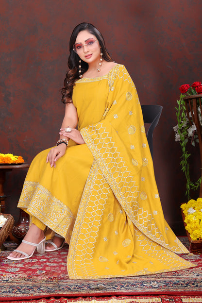 Radiant Yellow Embroidered Suit Set with Dupatta