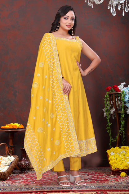 Radiant Yellow Embroidered Suit Set with Dupatta