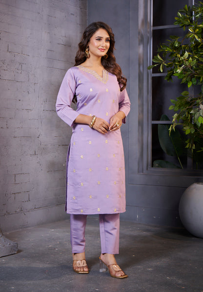 Blooming Women Art Silk Ethnic Motifs Embroidered Thread Work Kurta With Trousers