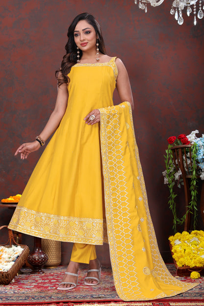 Radiant Yellow Embroidered Suit Set with Dupatta